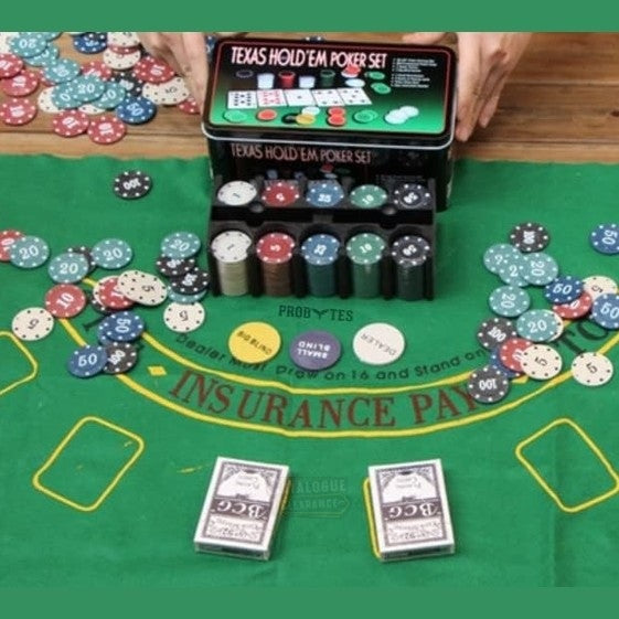 Texas Hold’em Poker Game Set – Casino-Style Cards, Chips, Mat & Tin Box