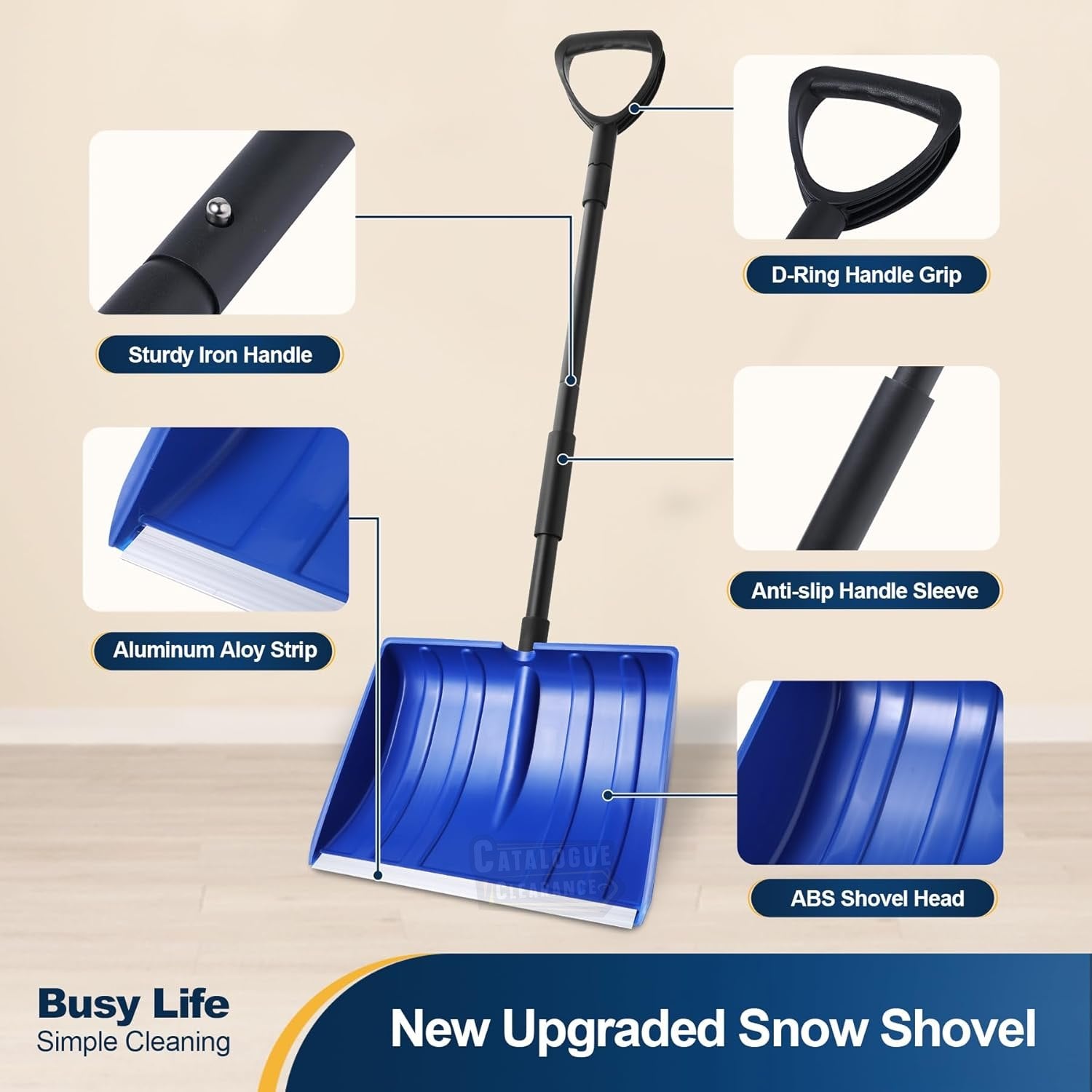 Yocada 48" Snow Shovel with D-Grip Handle & Aluminum Strip