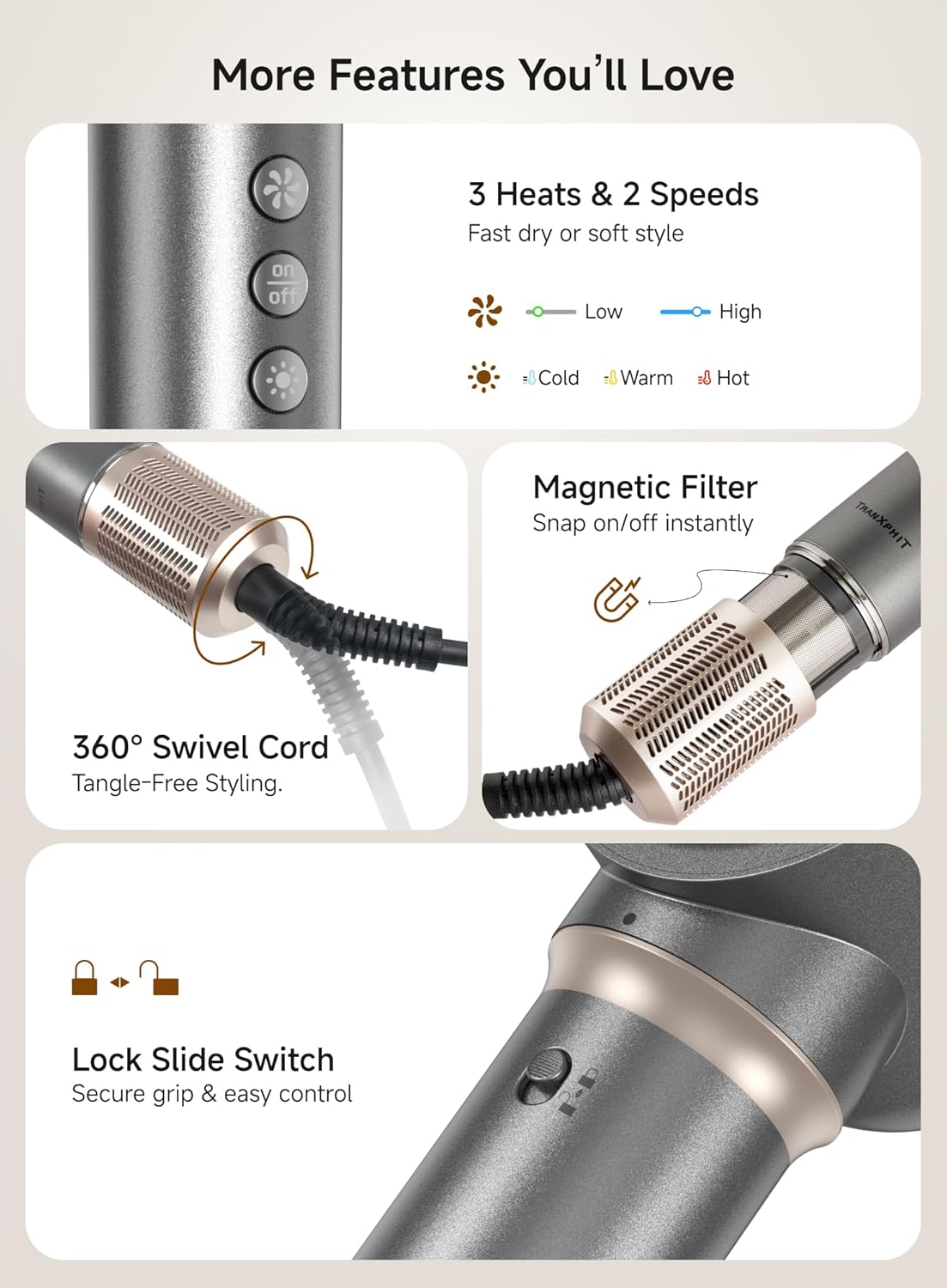 5-in-1 Hot Air Styler Set – Ionic Hair Dryer, Auto Curlers, Volumising & Straightening Brush