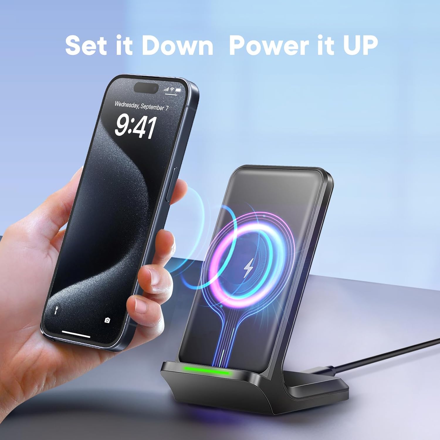 15W Wireless Charging Stand – Fast Qi Wireless Charger Dock for iPhone & Samsung