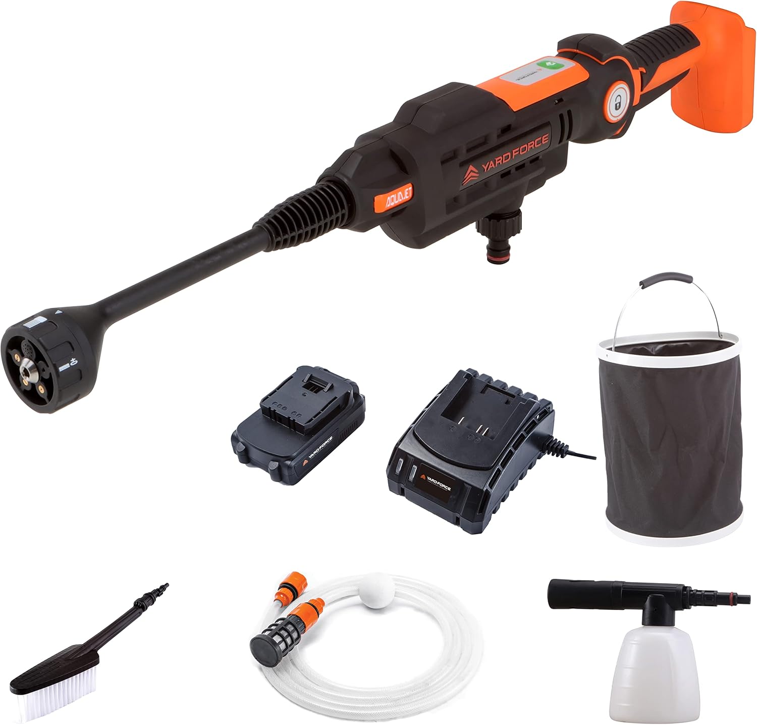 Yard Force 22 Bar 20V Aquajet Cordless Pressure Cleaner with 2.5Ah Lithium-Ion Battery, Charger & Accessories