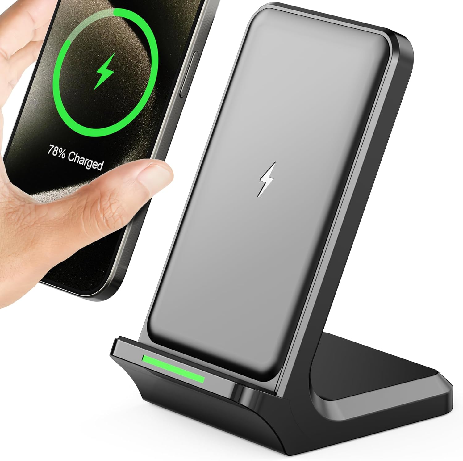 15W Wireless Charging Stand – Fast Qi Wireless Charger Dock for iPhone & Samsung