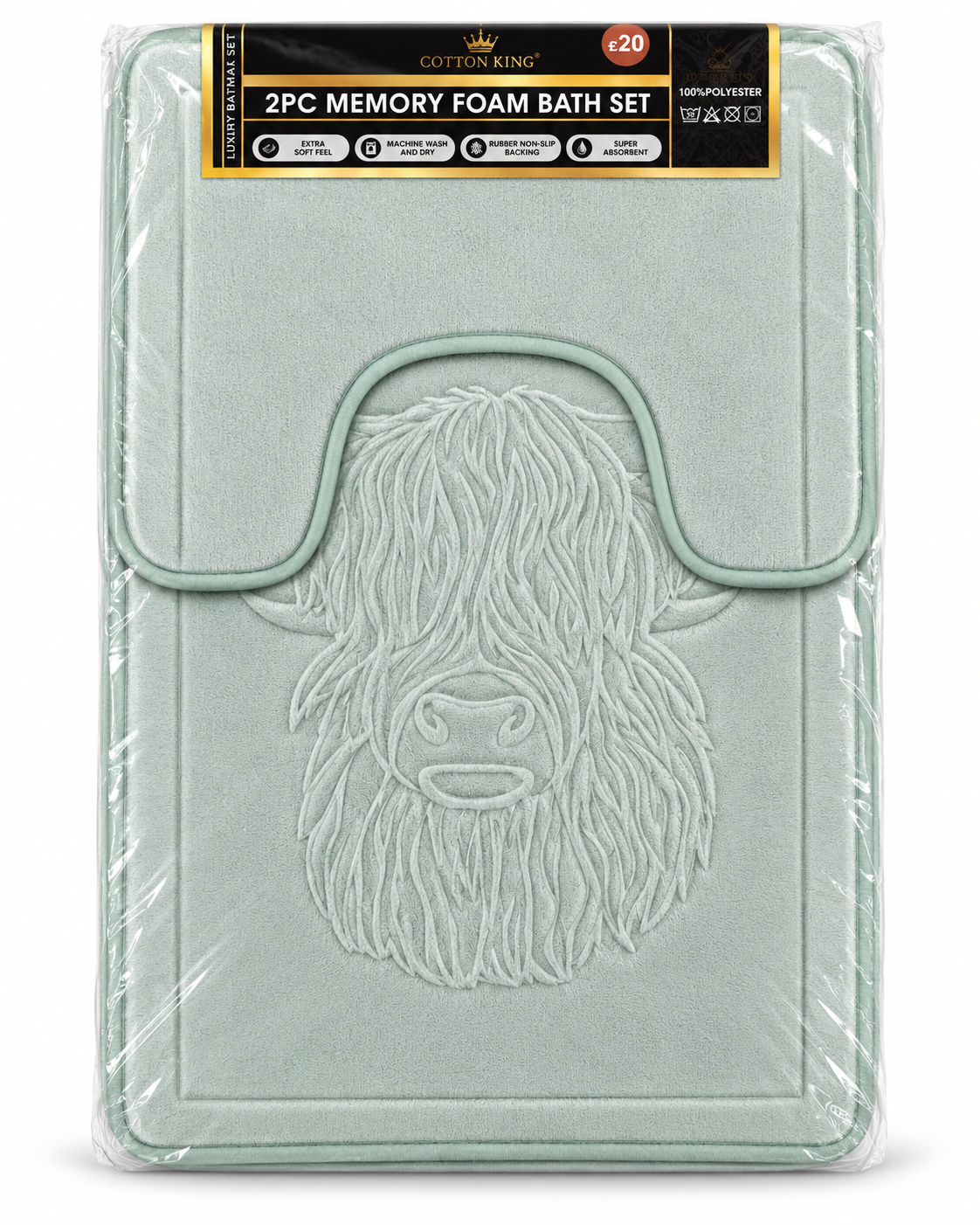 2 Piece Highland Cow Memory Foam Bath Mat Set – Various Colours to choose from