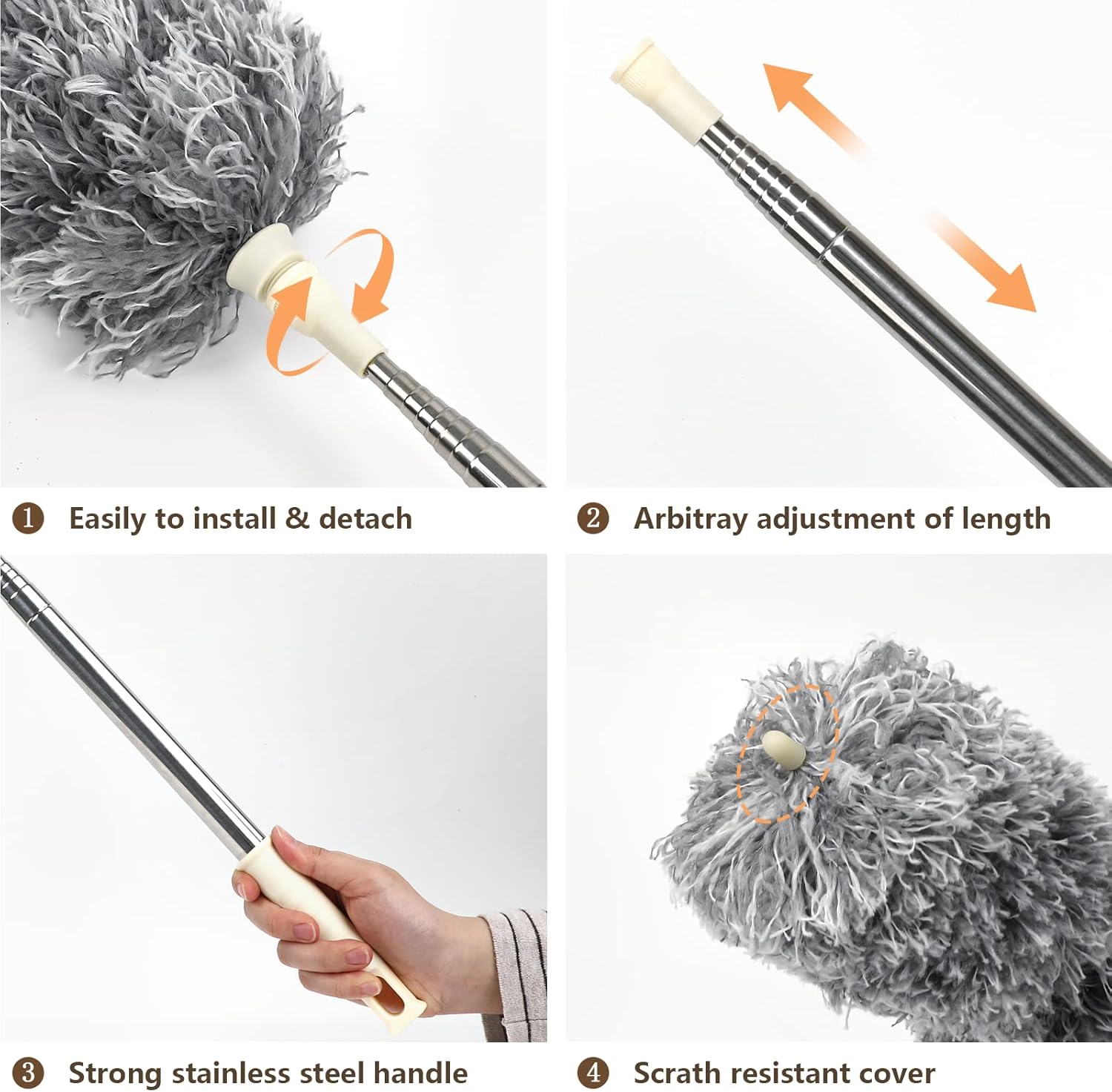 Extendable Microfiber Feather Duster – 100" Telescopic Stainless Steel Cleaning Tool