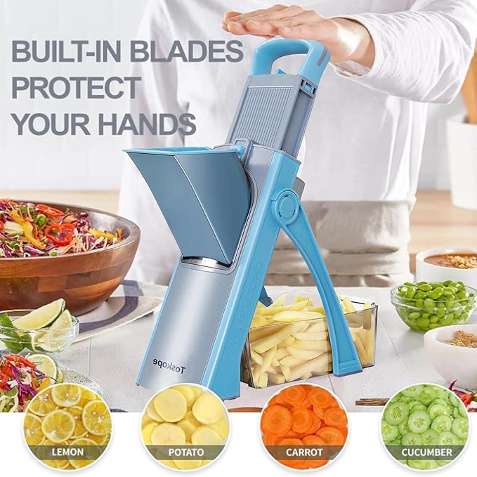 Adjustable Mandoline Slicer – Multi-Functional Vegetable Cutter with Container & Cleaning Brush