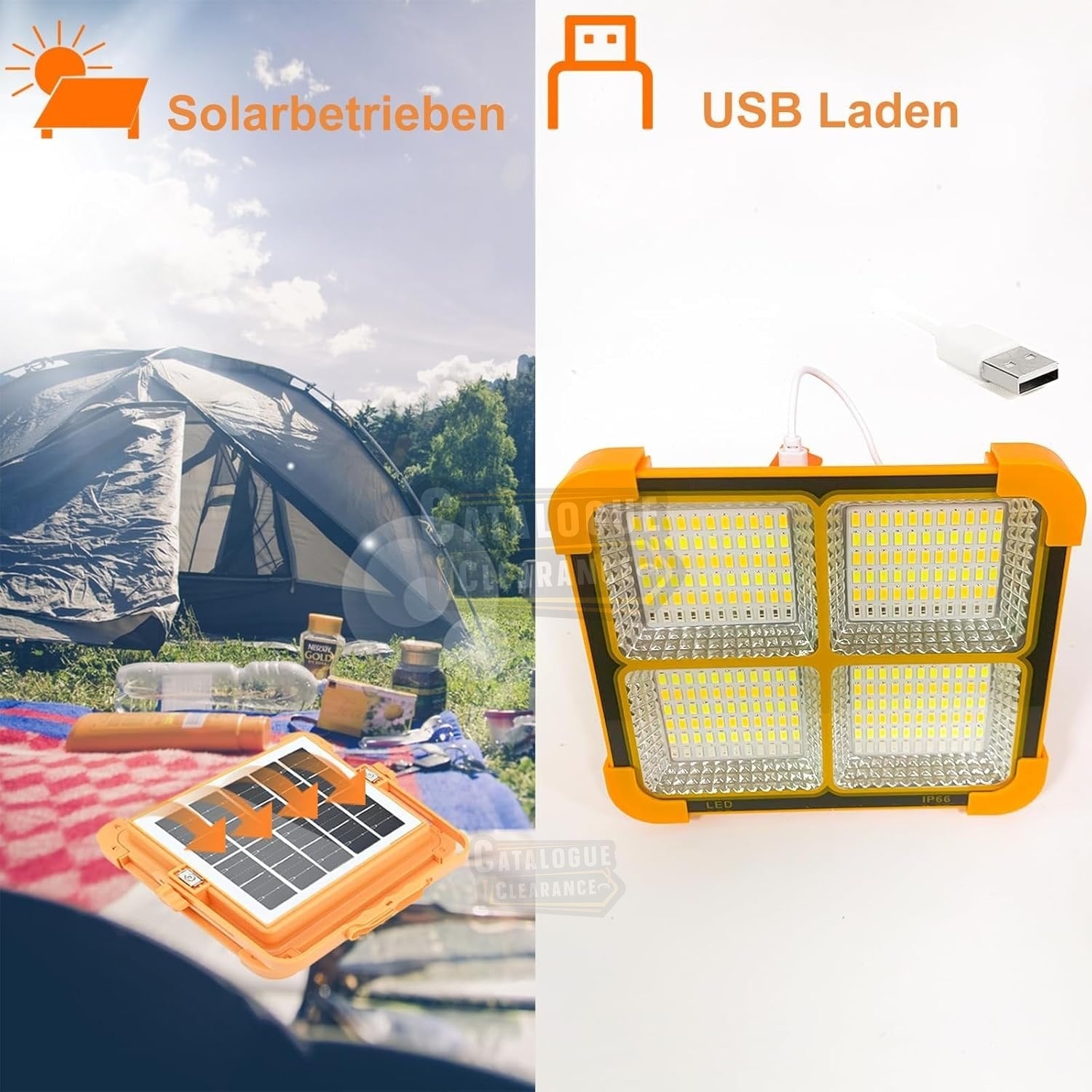 Rechargeable LED Work Light with Solar Panel, 5 Lighting Modes