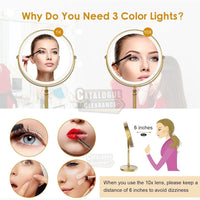 Rechargeable 8" Lighted Makeup Mirror – 1x/10x Magnification, 3 Colors & Touch Control