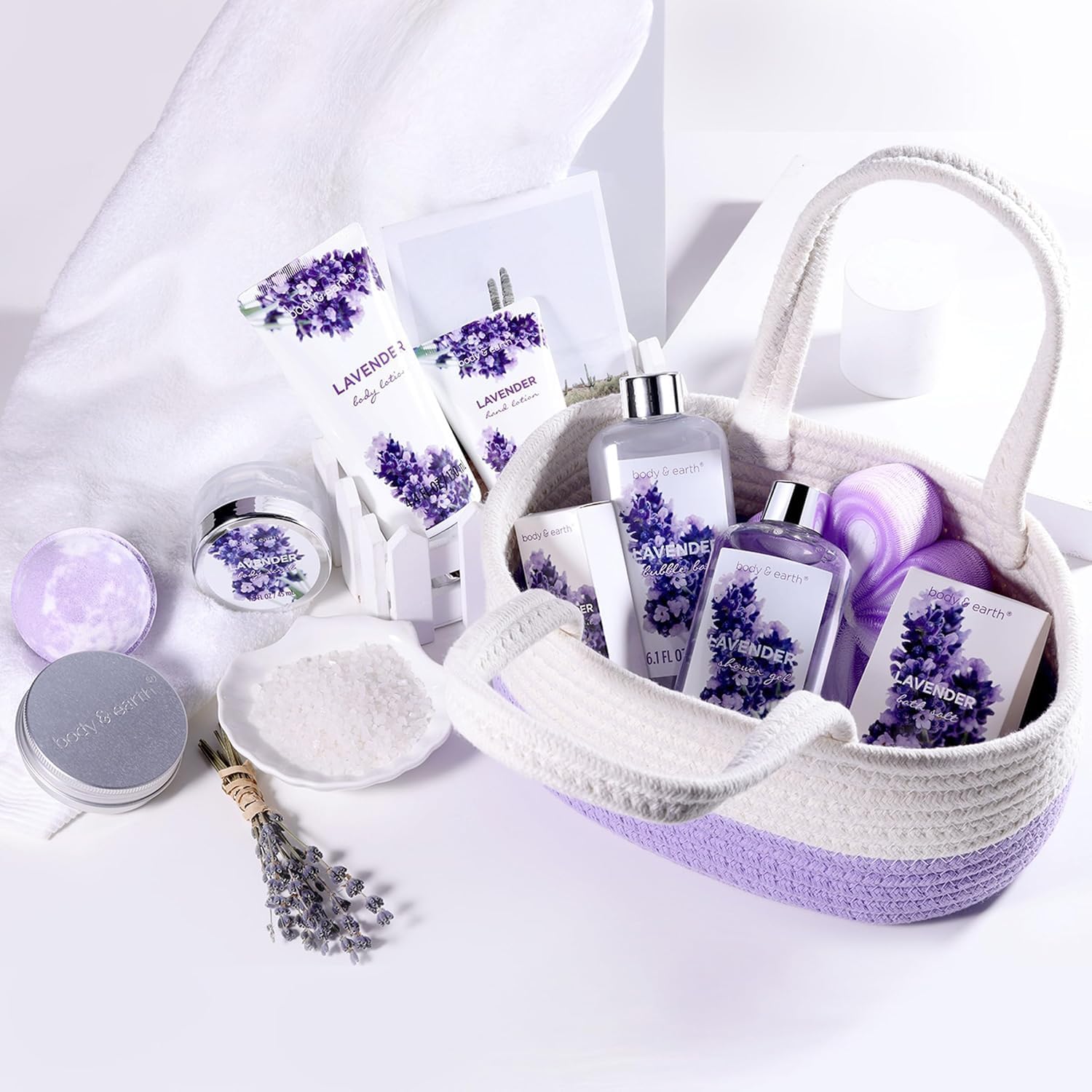 BODY & EARTH Spa Gift Sets for Women, 11 Pcs Lavender Bath Set with Shower Gel, Bubble Bath, Body Lotion, Birthday Gifts for Women, Birthday Gifts for Her, Valentine's Mothers Day Christmas Gifts