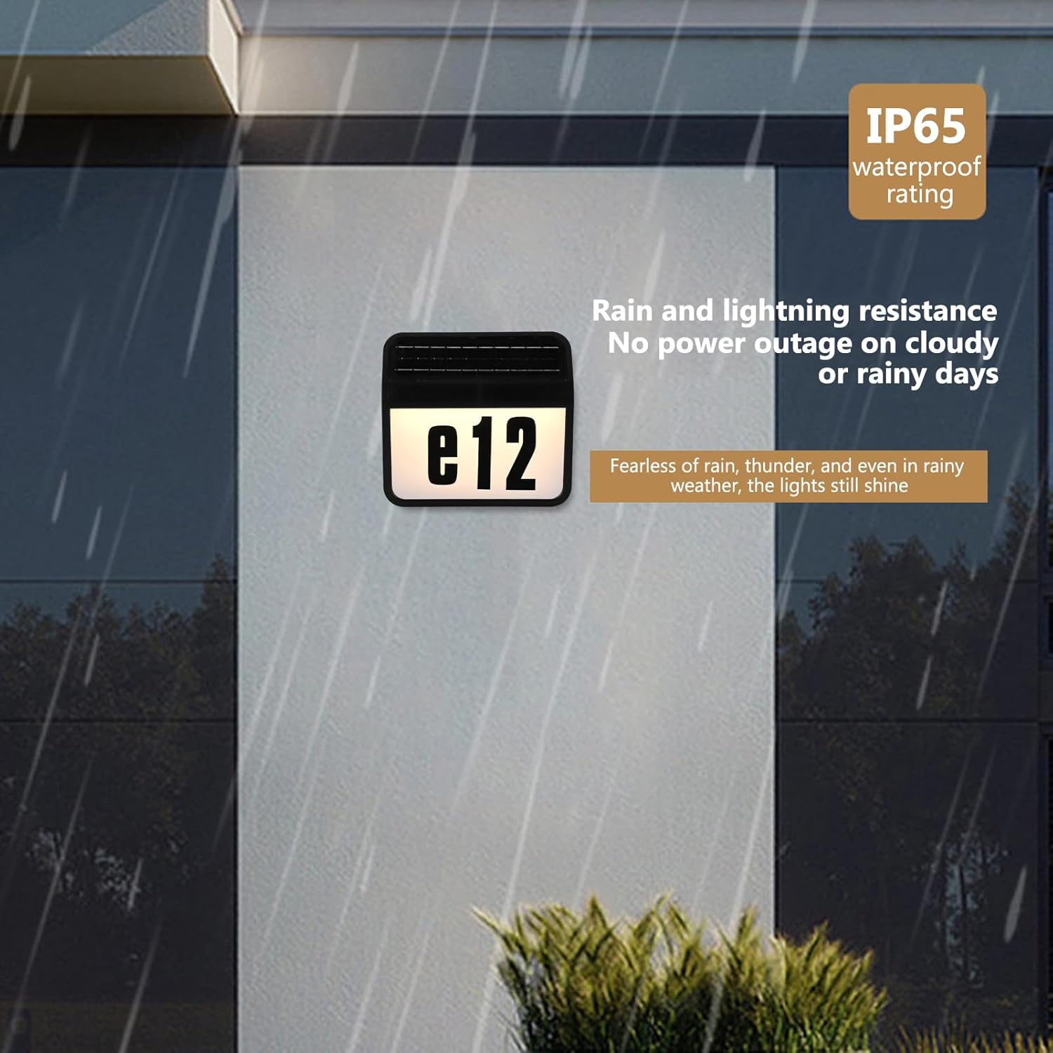 Solar LED House Number Sign – Waterproof Illuminated Doorplate with 61 LEDs