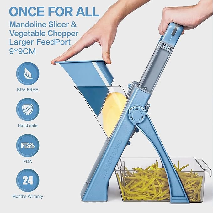Adjustable Mandoline Slicer – Multi-Functional Vegetable Cutter with Container & Cleaning Brush