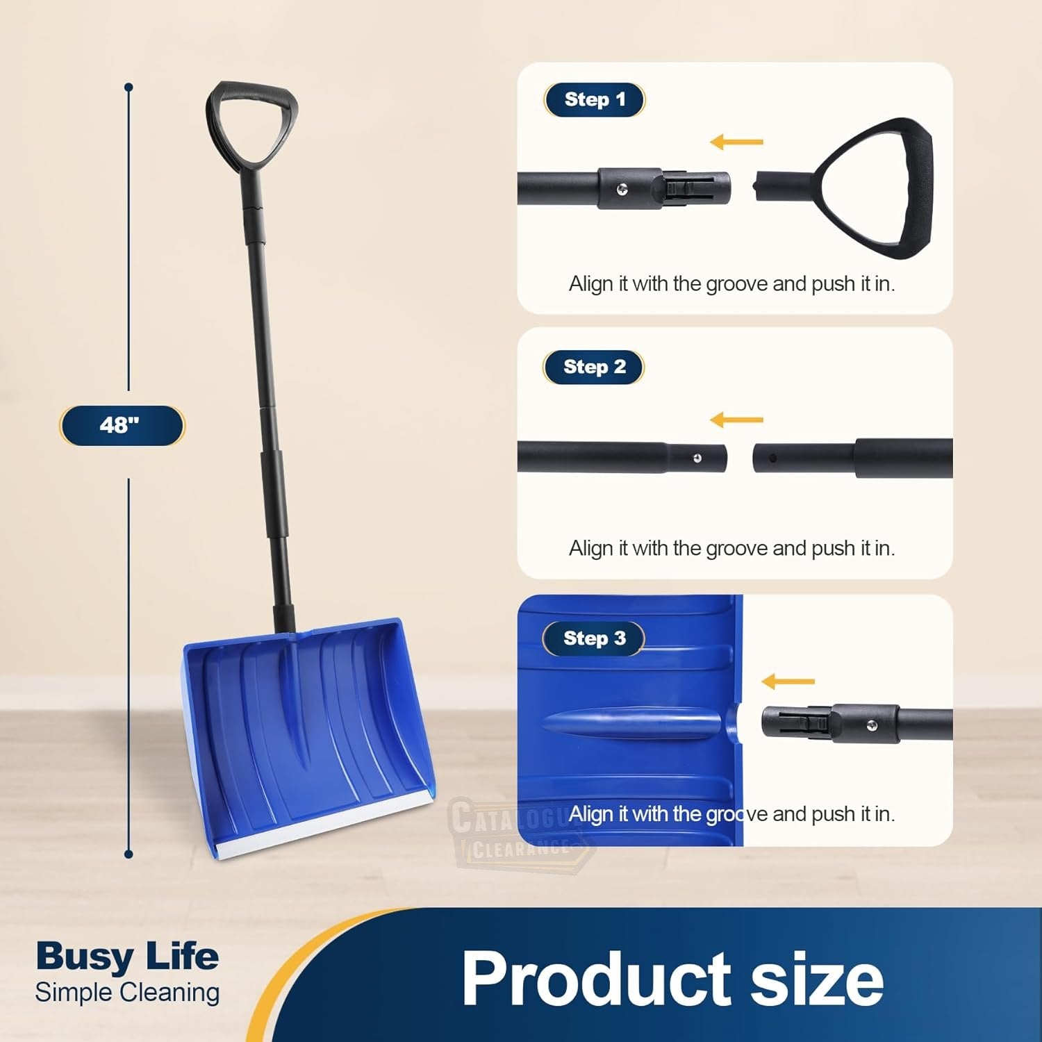 Yocada 48" Snow Shovel with D-Grip Handle & Aluminum Strip