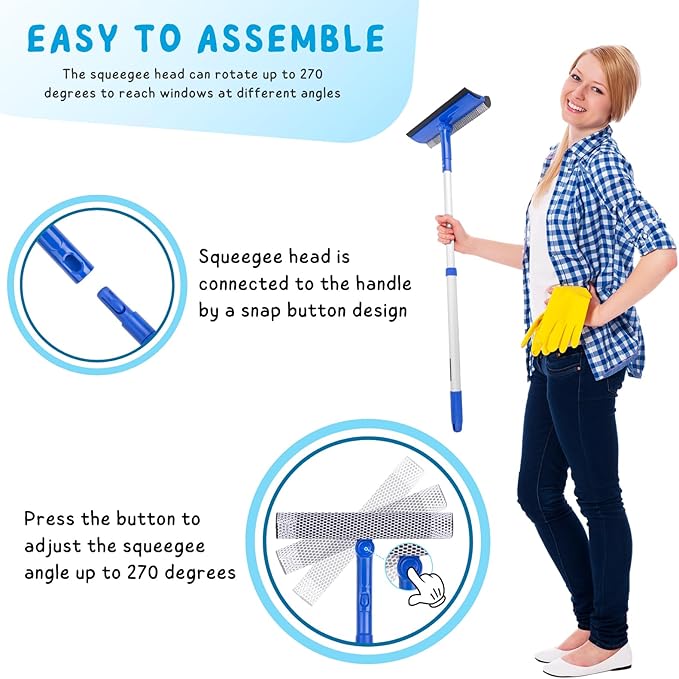 2-in-1 Window Squeegee Cleaner with Extendable Handle – Adjustable Glass & Windshield Cleaning Tool