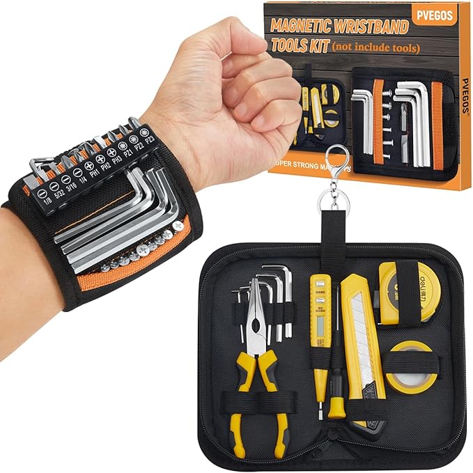 Magnetic Tool Wristband for Men with Wrist Bag & Keychain – Strong Magnetic Wristband for Screws, Nails & Small Tools