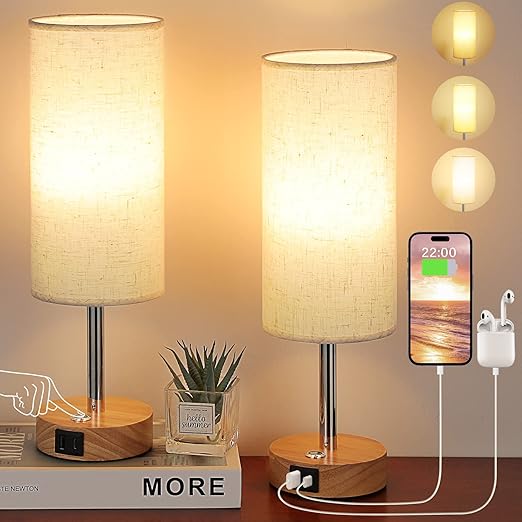 Seealle  Lamp Touch Control Table Lamp with USB A Charging Ports 3-Way Set of 2/TL17SALW2