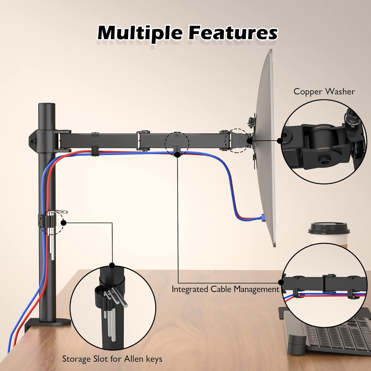 BONTEC Single Monitor Arm Desk Mount – Adjustable VESA Stand for 13–32 Inch Screens Model MDM 001B