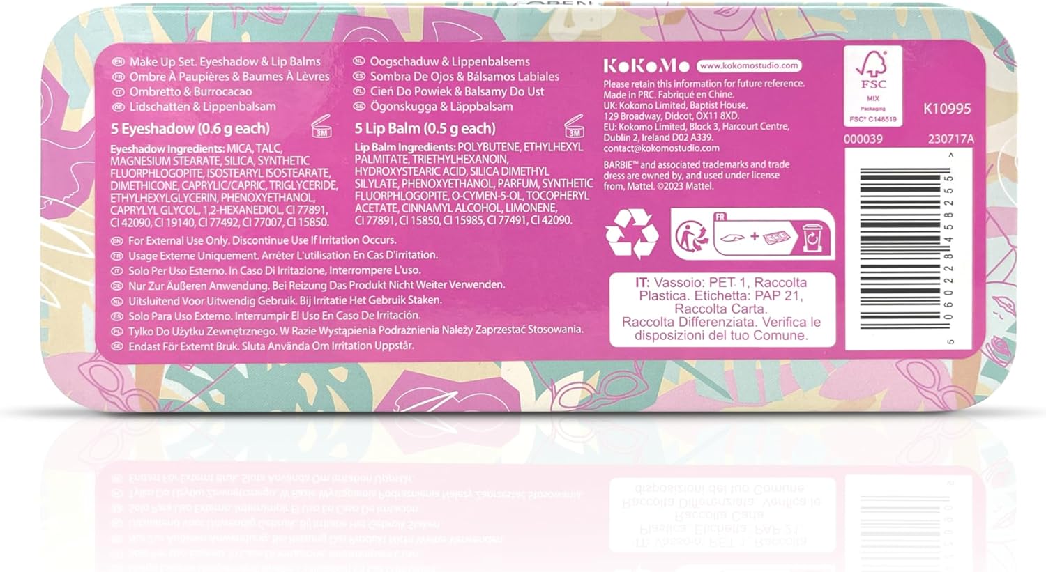 Barbie Kids Makeup Set Keepsake Tin – 10 Piece Makeup Kit with Eyeshadows, Lip Balms & Applicators