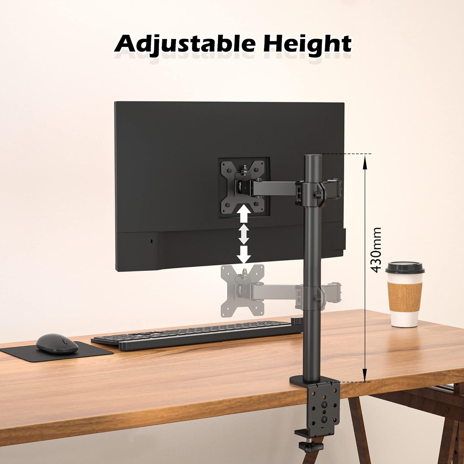 BONTEC Single Monitor Arm Desk Mount – Adjustable VESA Stand for 13–32 Inch Screens Model MDM 001B