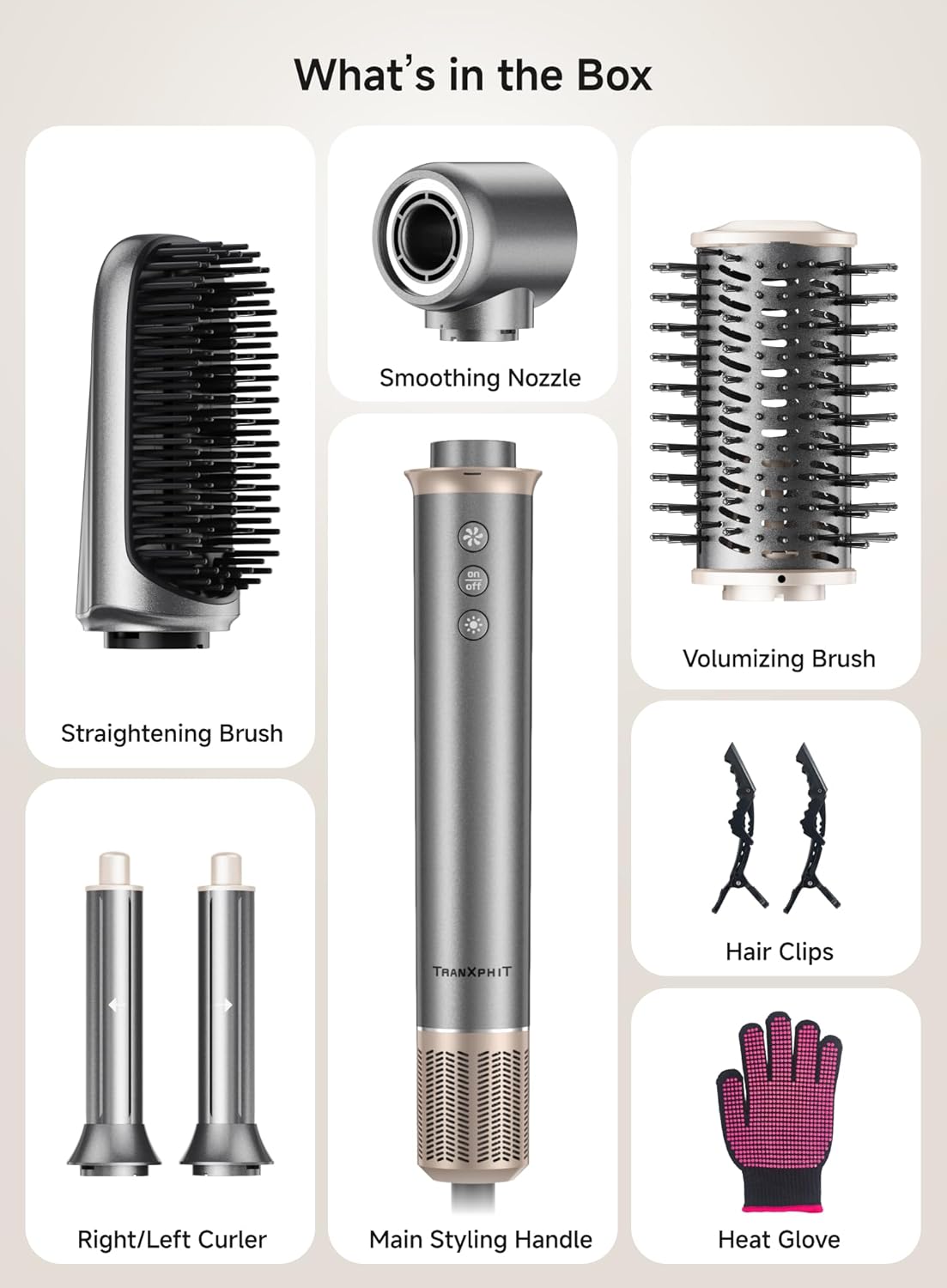 5-in-1 Hot Air Styler Set – Ionic Hair Dryer, Auto Curlers, Volumising & Straightening Brush