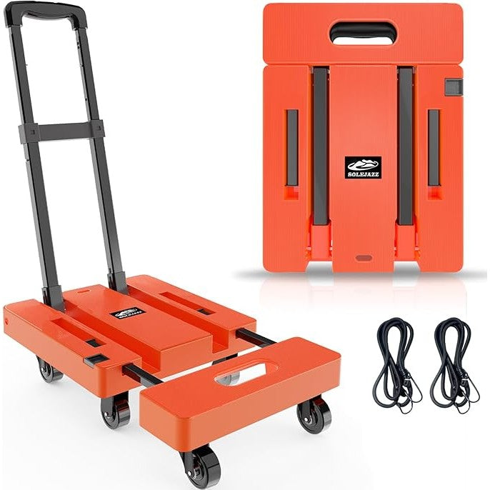 SPACEKEEPER Folding Hand Truck, 227KGS Heavy Duty Platform Truck Utility Cart with 6 Wheels & 2 Elastic Ropes for Luggage, Travel, Auto, Shopping, Moving and Office, Black ,Blue ,Orange