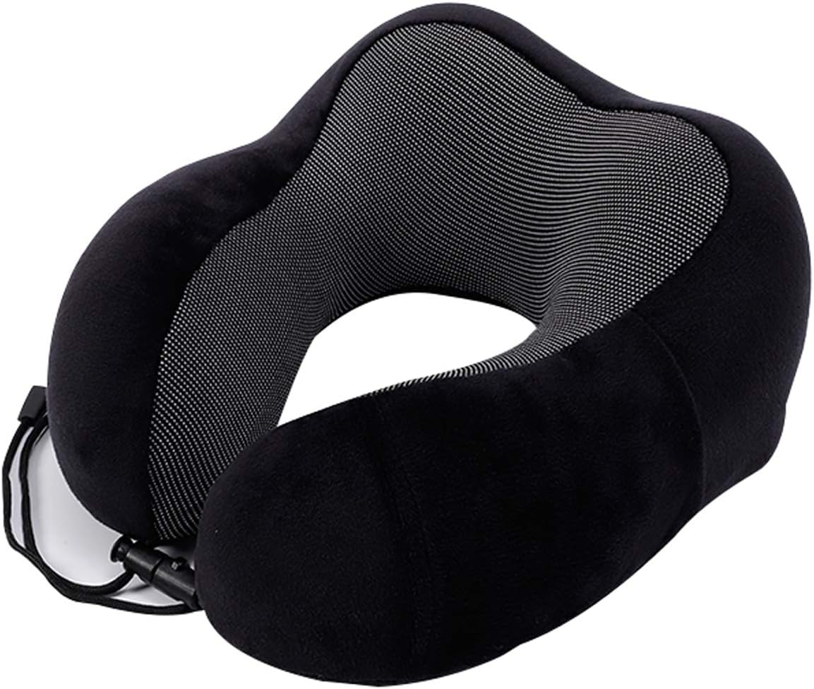 GorillaGrip Memory Foam Travel Neck Pillow – Adjustable 360° Support with Washable Cover – Black