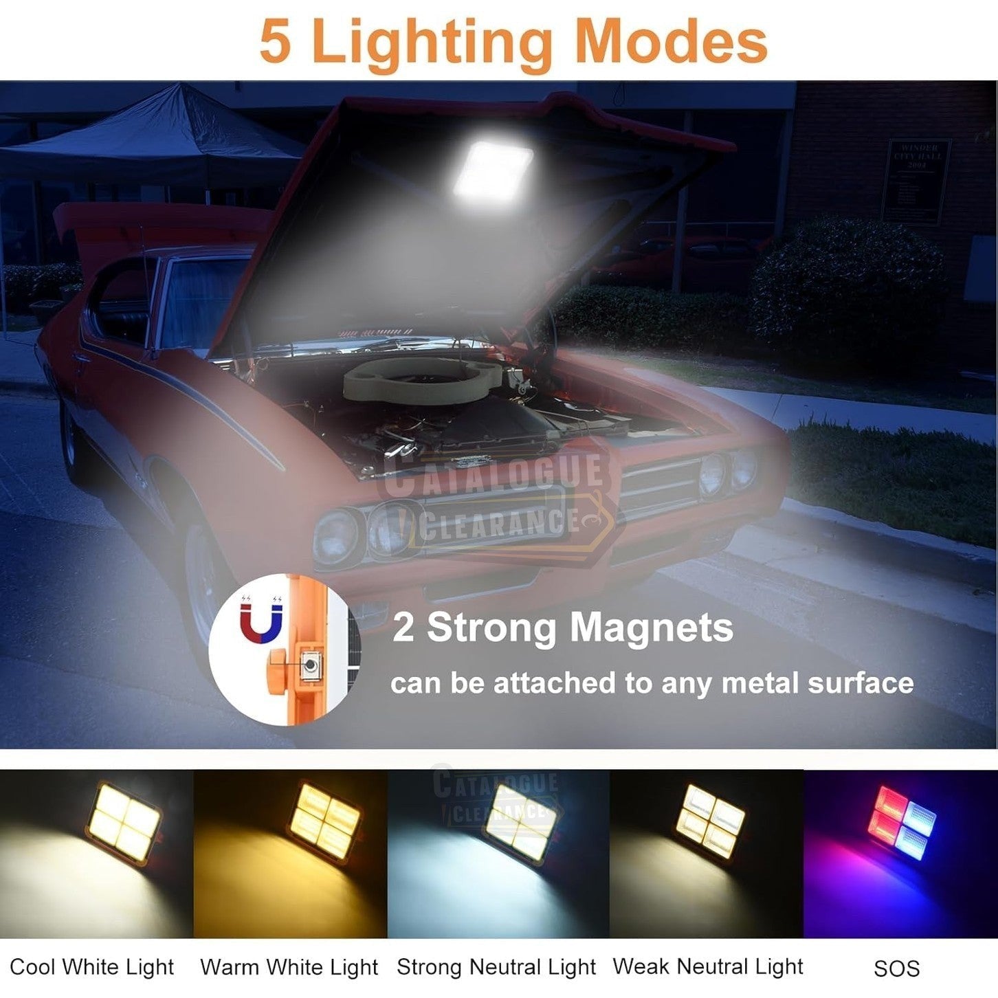 Rechargeable LED Work Light with Solar Panel, 5 Lighting Modes