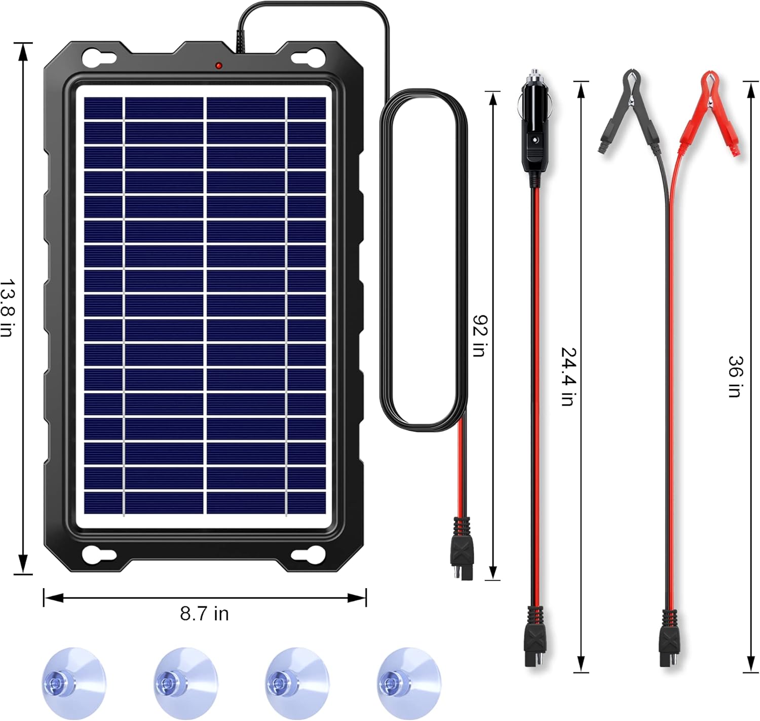 7.5W Solar Battery Trickle Charger Maintainer – 12V Portable Waterproof Solar Panel Kit for Car, Motorcycle, Boat, RV, Trailer, Marine & Powersports