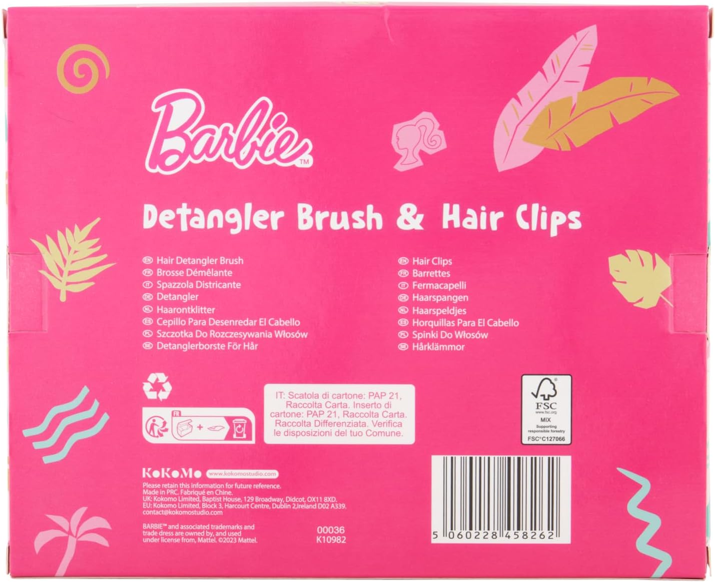 Barbie Detangling Hair Brush & Hair Clips Set for Girls – Kids Wet & Dry Hairbrush with 2 Styling Clips