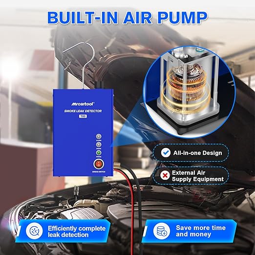 MrCartool T80 Automotive Smoke Leak Detector – EVAP & Vacuum Leak Tester with Air Pump and Accessories