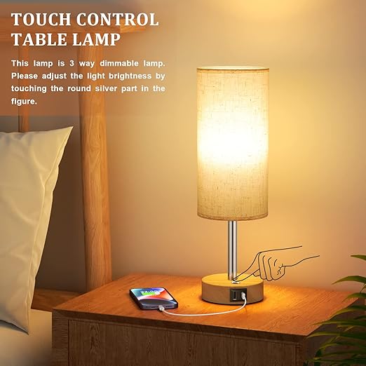 Seealle  Lamp Touch Control Table Lamp with USB A Charging Ports 3-Way Set of 2/TL17SALW2
