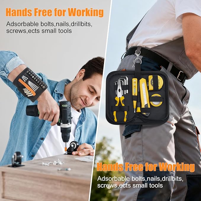Magnetic Tool Wristband for Men with Wrist Bag & Keychain – Strong Magnetic Wristband for Screws, Nails & Small Tools