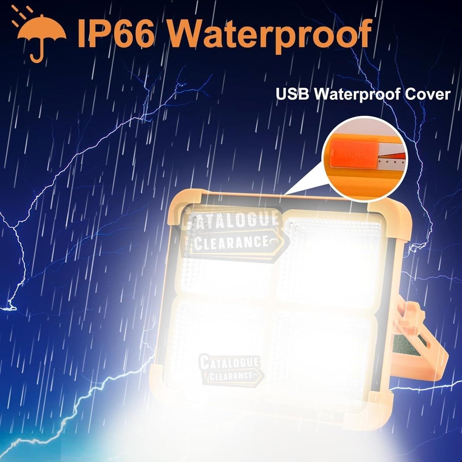 Rechargeable LED Work Light with Solar Panel, 5 Lighting Modes