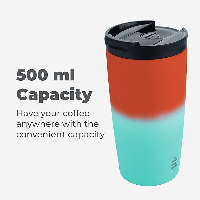 HYDRATE 500ml Insulated Travel Mug – Leak-Proof, Reusable Coffee Cup for Hot & Cold Drinks, Stainless Steel, Easy-Clean