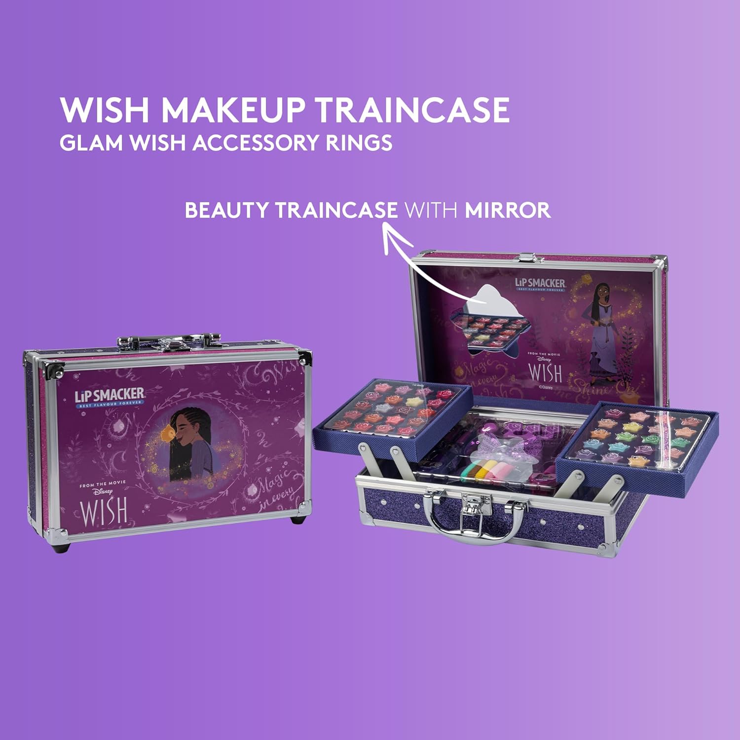 Lip Smacker Disney Wish Makeup Train Case – Kids Beauty Set with 50+ Pieces & Accessories