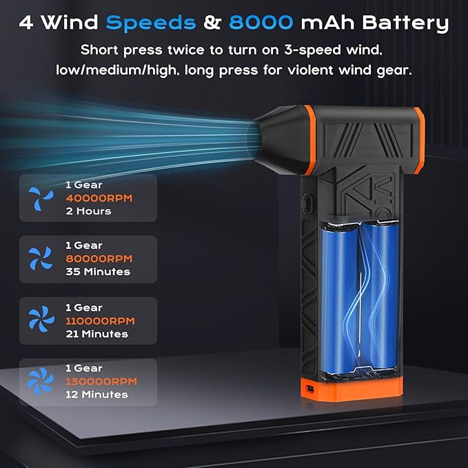 LYtech 130000RPM Compressed Air Duster 200W Tiny Electric Air Duster, Stepless Speed Jet Dryer Blower Air Blower No Canned Air Duster for Keyboard PC Deep Cleaning, Replace Compressed Air Can