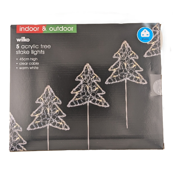5 Acrylic Christmas Tree Stake Lights – Warm White LED Outdoor & Indoor Decoration Lights