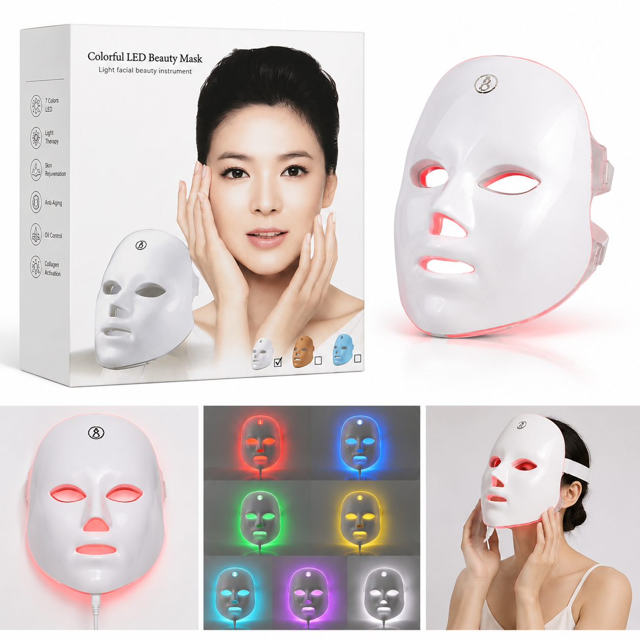 Colourful LED Beauty Mask – 7 Colour Light Facial Beauty Device