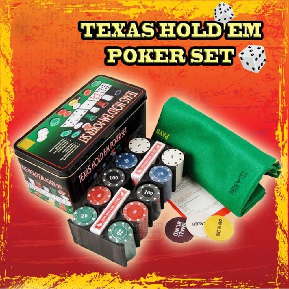 Texas Hold’em Poker Game Set – Casino-Style Cards, Chips, Mat & Tin Box