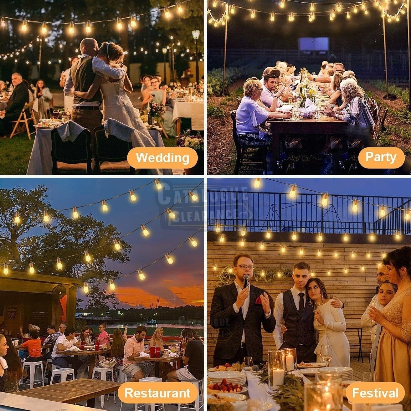 100ft Outdoor LED Festoon Lights - IP65 Waterproof Garden String Lights