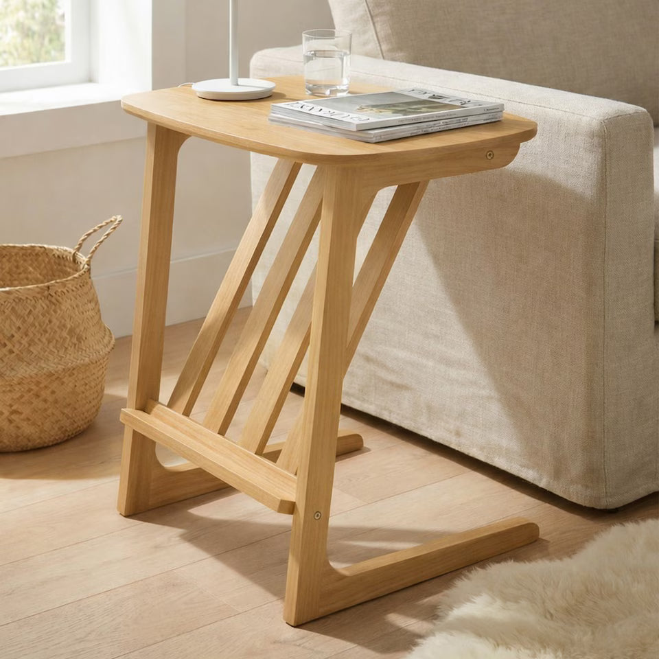 Greenhurst C-Shaped Coffee Table with Magazine Rack – Wooden Sofa Side Table