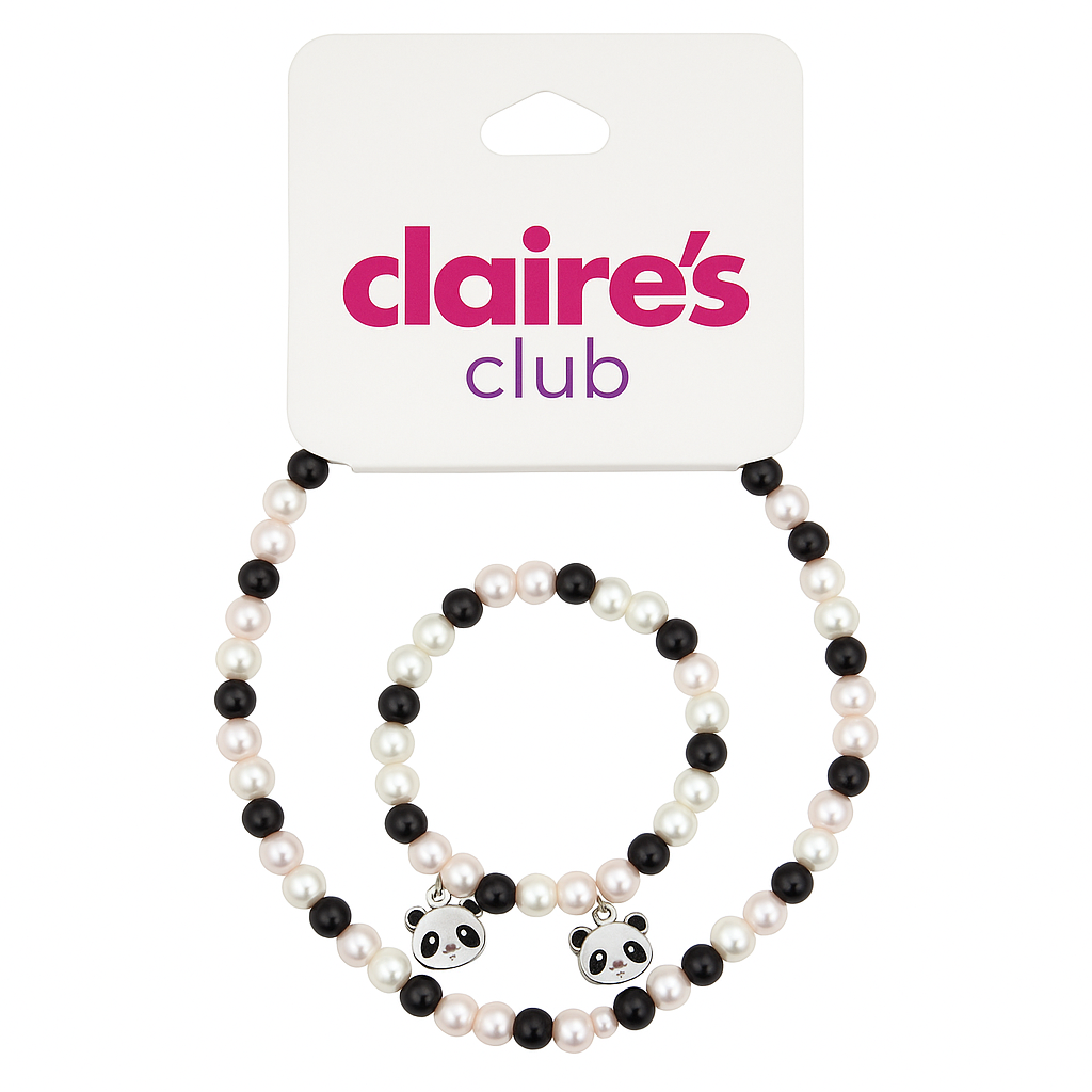 Claire’s Club Panda Bead Necklace & Bracelet Set – Black & White Pearl Beads