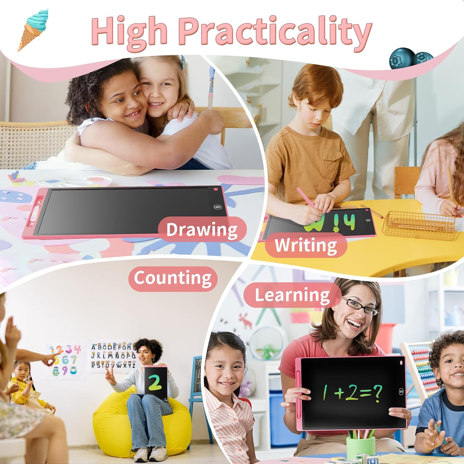 [2 Pack] Genialba 8.5 inch LCD Drawing Tablet for Kids Colorful Screen Writing Board Toddler Toys Learning Educational Stocking Fillers Kids Gifts for for 3-7 Year Old Boys Girls, (Pink&Blue)