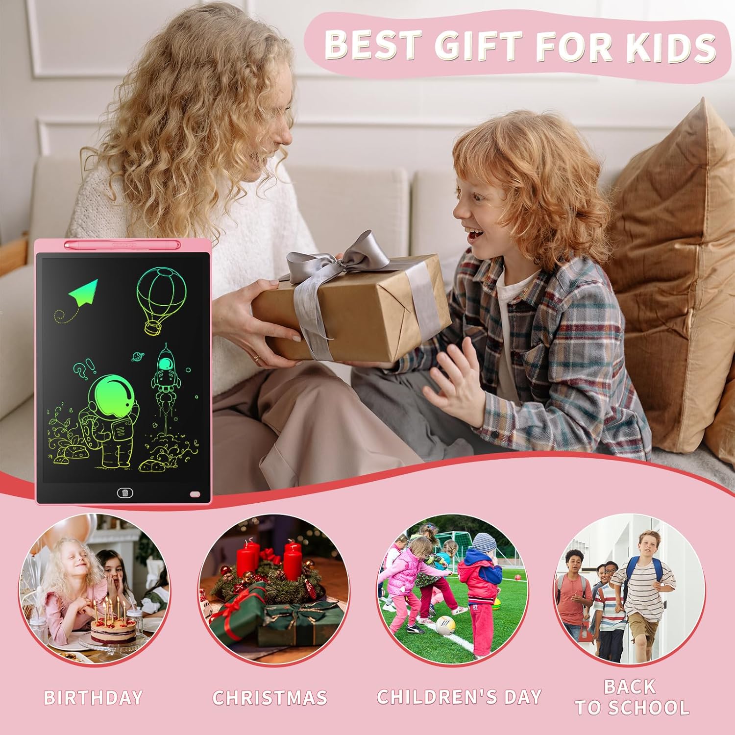 [2 Pack] Genialba 8.5 inch LCD Drawing Tablet for Kids Colorful Screen Writing Board Toddler Toys Learning Educational Stocking Fillers Kids Gifts for for 3-7 Year Old Boys Girls, (Pink&Blue)