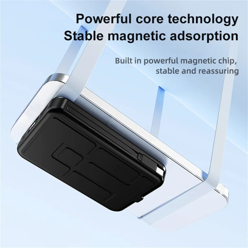 ZKD-01 10000mAh Portable Magnetic Wireless Power Bank with Built-in Cables & Stand