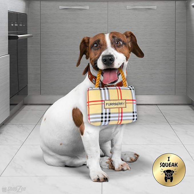 Luxury Handbag-Style Squeaky Dog Toy – Plush Chew Toy with Sound for Small & Medium Dogs