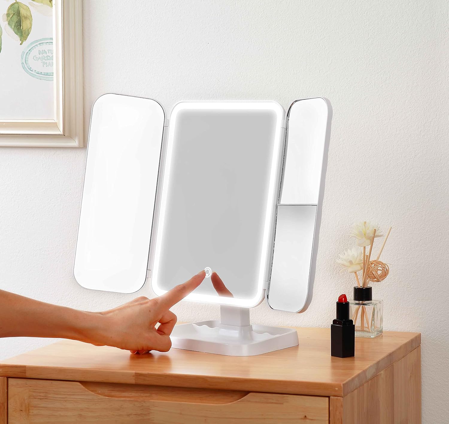 LED Lighted Trifold Makeup Mirror – Portable Tabletop Vanity Mirror with Adjustable Brightness