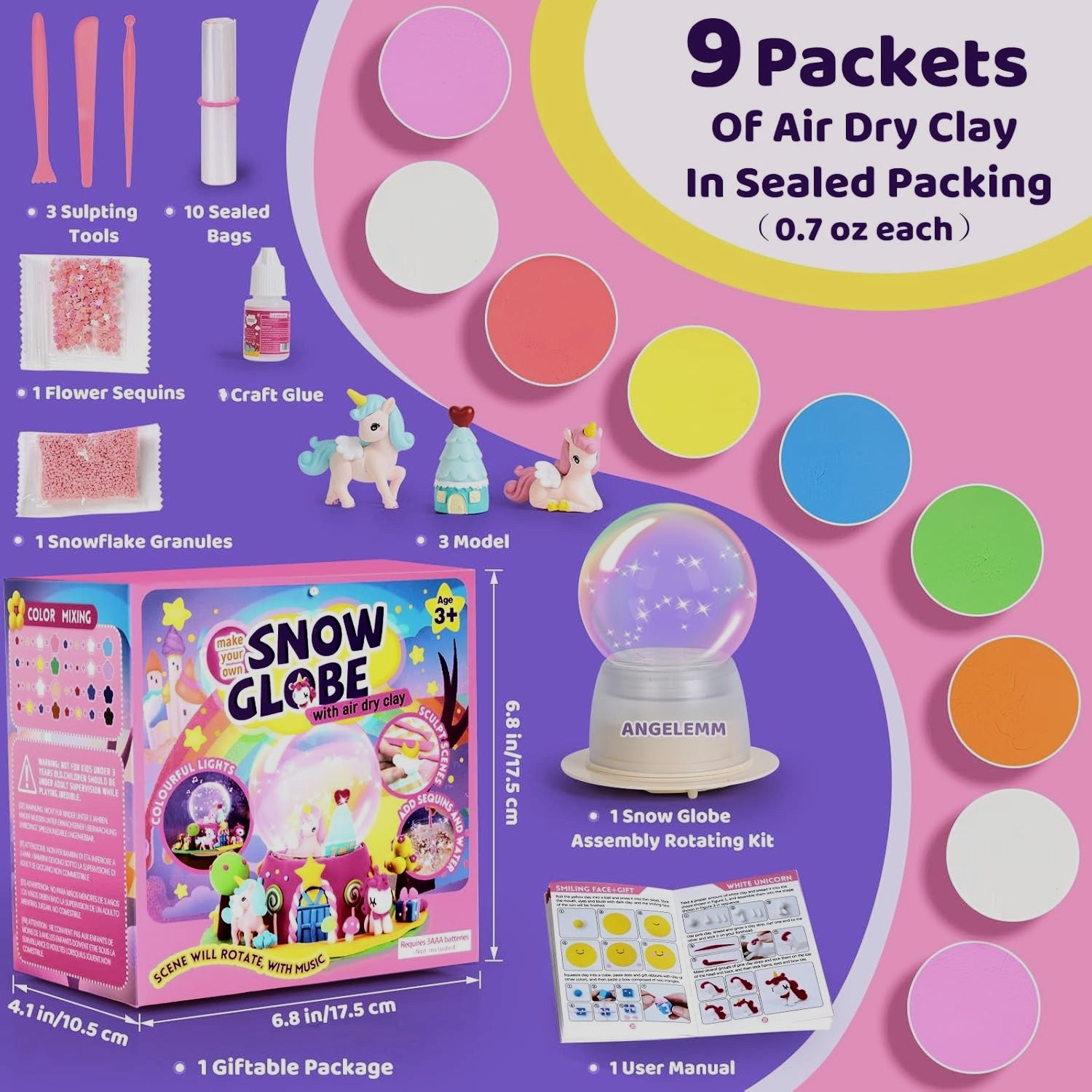 Unicorn Clay Snow Globe Kit with Air-Dry Clay – DIY Craft Set for Kids – Creative Arts & Crafts Gift