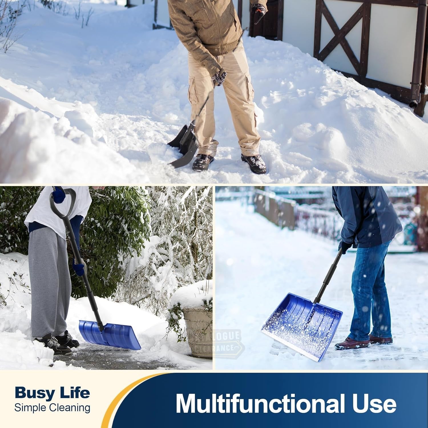 Yocada 48" Snow Shovel with D-Grip Handle & Aluminum Strip