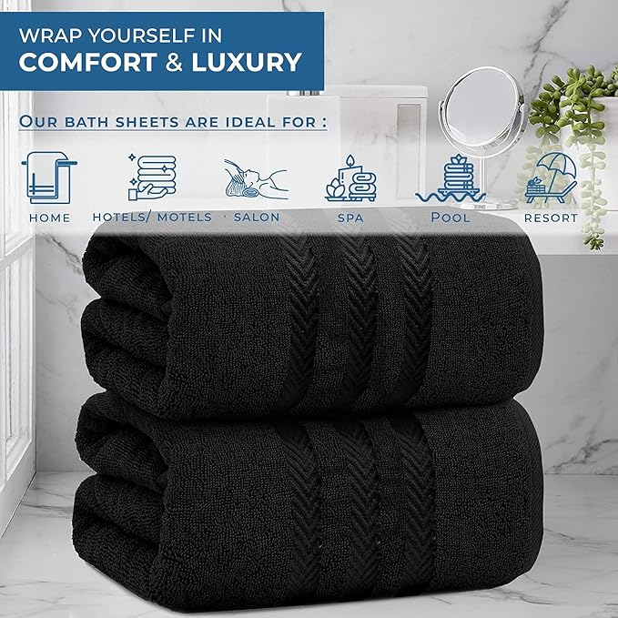 Luxury Egyptian Cotton Bath Sheets – Ultra-Soft, Highly Absorbent & Durable(White,Black,Charcol grey, Light white) Super Size Bath Sheet