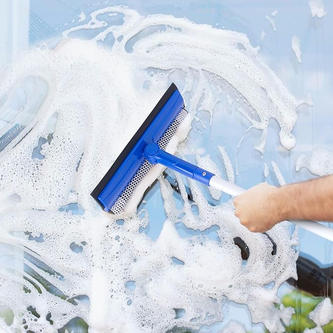 2-in-1 Window Squeegee Cleaner with Extendable Handle – Adjustable Glass & Windshield Cleaning Tool