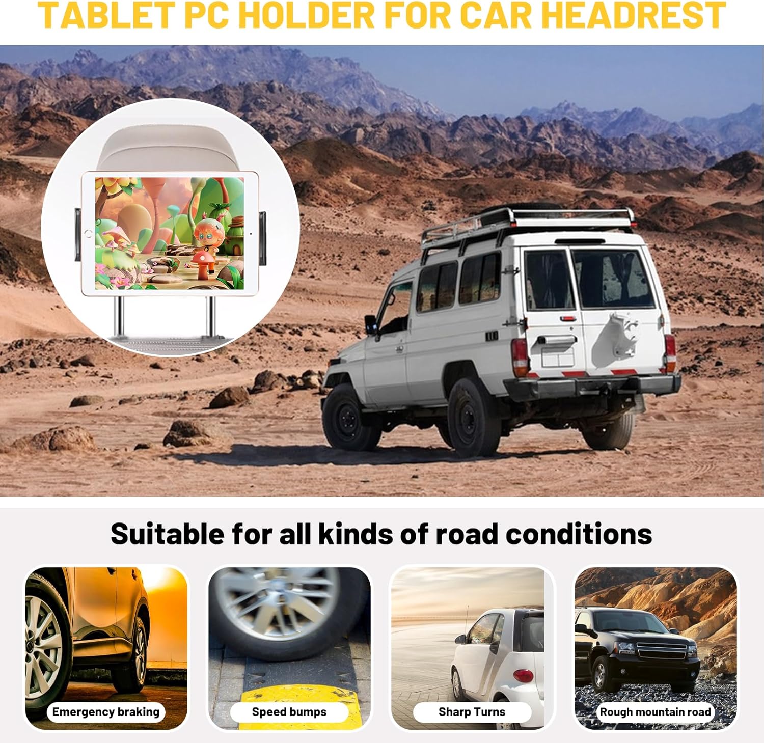 TABLET/PHONE HOLDER - 4.7-14 inch - 360°Rotatable, Stretchable Headrest by Nestling